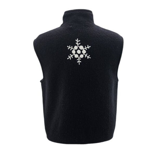 Vintage Lisa International Boiled Wool Black Snowflake Zipper Vest Womens Large - Picture 4 of 8